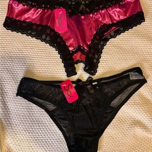 Elegant Black and Pink Lace Panty Duo